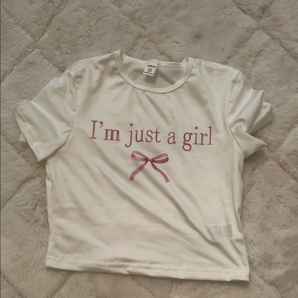 White T-Shirt with Pink Text
